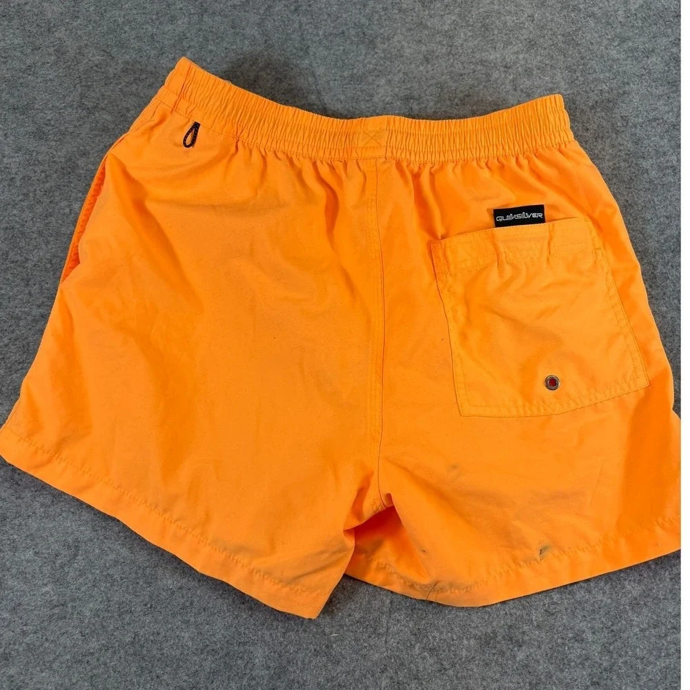 Vintage Quiksilver Board Shorts Mens Small Orange Pull On Swim Trunks Y2K Summer